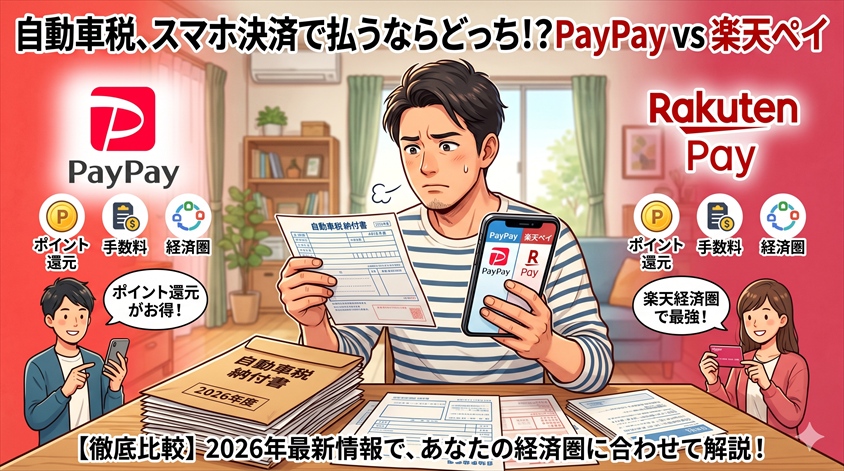 【比較】自動車税はPayPayと楽天ペイどっちが得？経済圏別に解説
