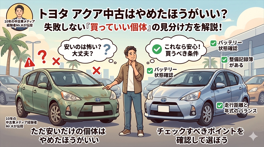 トヨタ アクア中古はやめたほうがいい?買っていい個体を解説