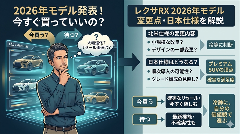 レクサスRX 2026年モデルの変更点は?北米発表と日本仕様の違いを解説