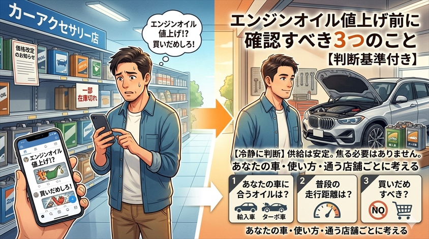 エンジンオイル値上げ前に確認すべき3つのこと【判断基準付き】