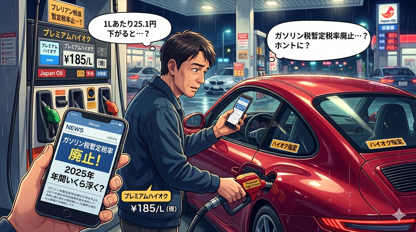 ガソリン税暫定税率廃止で本当に年間いくら浮く？冷静に計算
