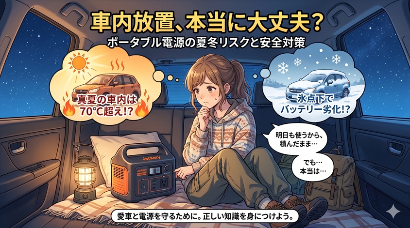 ポータブル電源の車内放置は危険?夏冬のリスクと安全対策