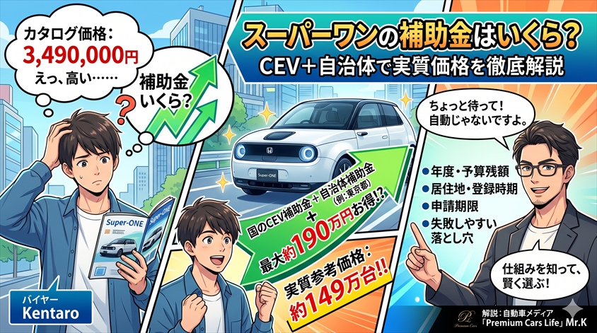 スーパーワンの補助金はいくら?CEV+自治体で実質価格を解説