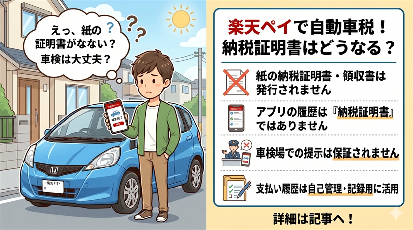 楽天ペイで自動車税を払うと納税証明書はどうなるのか