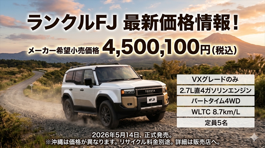 ランクルFJの価格は？最新の公式情報を確認しよう