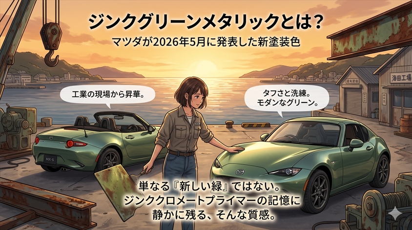 ジンクグリーンメタリックとは?マツダが2026年5月に発表した新塗装色