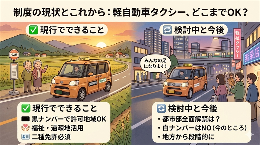 現行制度で軽自動車タクシーはどこまで認められているか