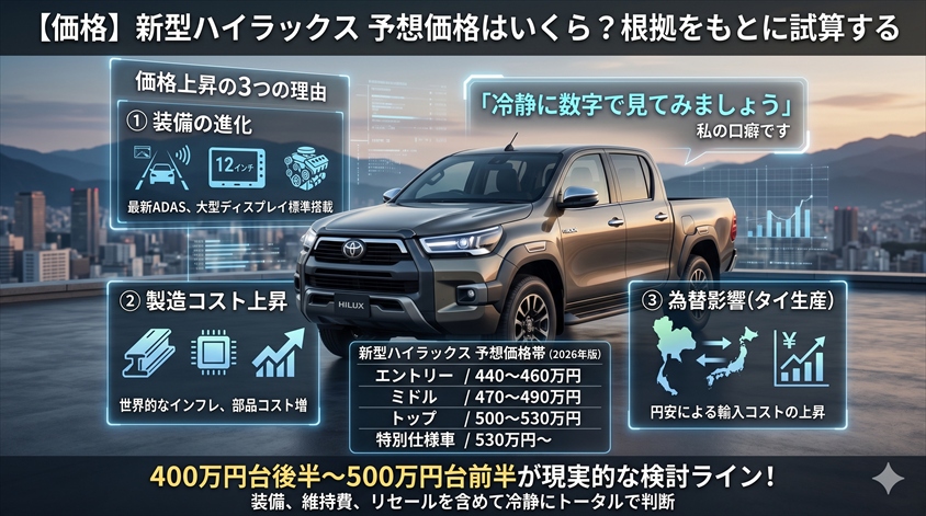 【価格】新型ハイラックスの予想価格はいくら？根拠をもとに試算する