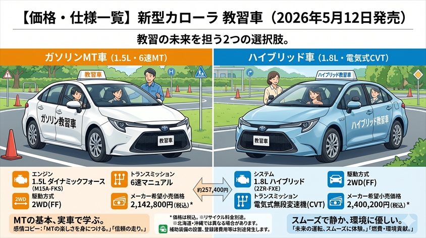 カローラ教習車の価格・仕様を一覧で確認