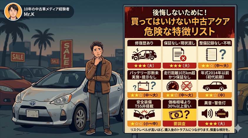 【一覧表】買ってはいけない中古アクアの特徴