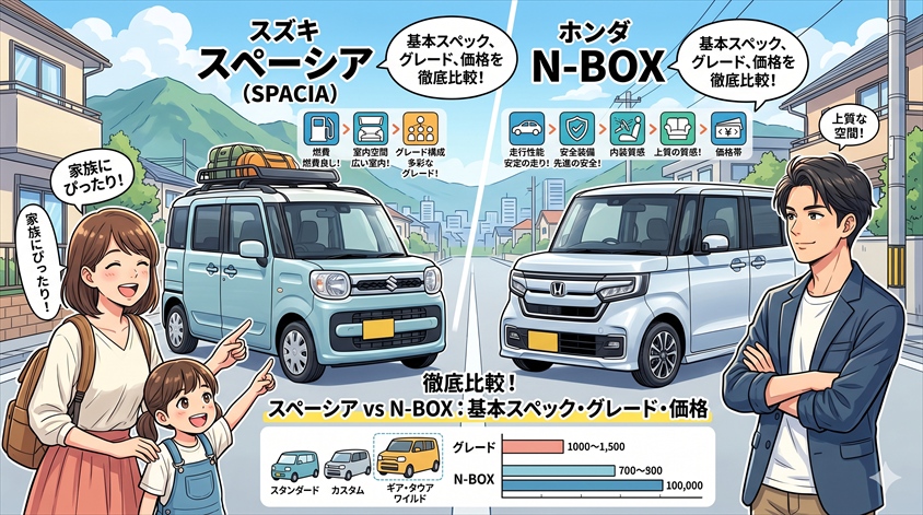 スペーシアとN-BOXの基本スペック・グレード構成と価格
