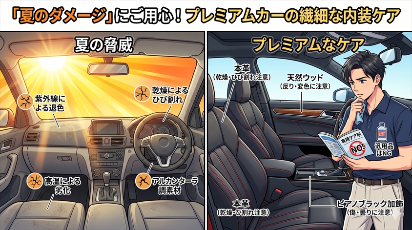 素材別に知る「夏のダメージ」——プレミアムカーが特に注意すべき箇所