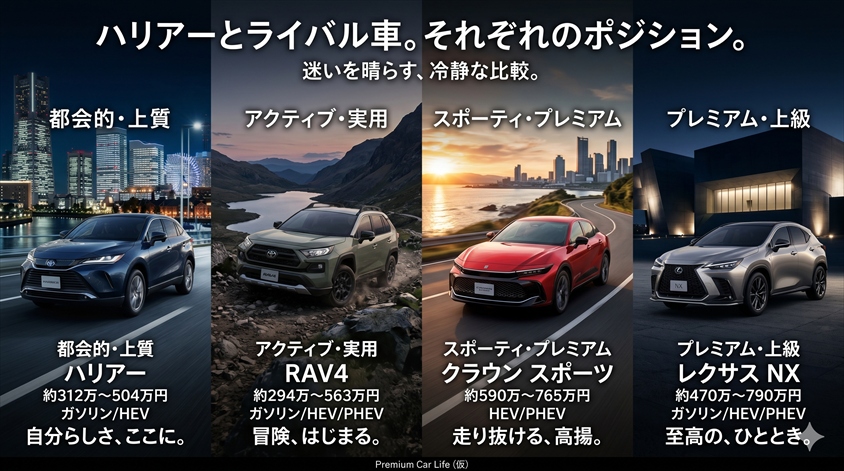 ライバル車と比べて、ハリアーはどのポジションにいるのか