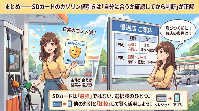 まとめ——SDカードのガソリン値引きは「自分に合うか確認してから判断」が正解