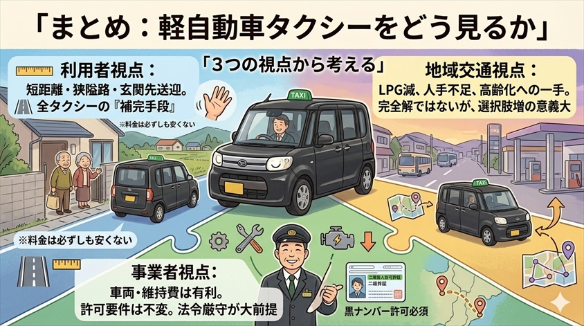 まとめ:軽自動車タクシーをどう見るべきか