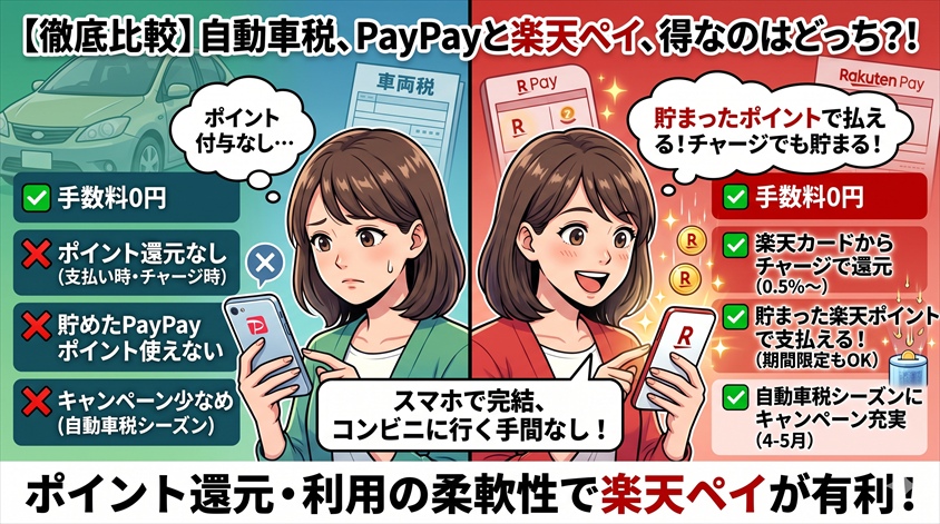 【徹底比較】PayPayと楽天ペイ、自動車税で得なのはどちら？