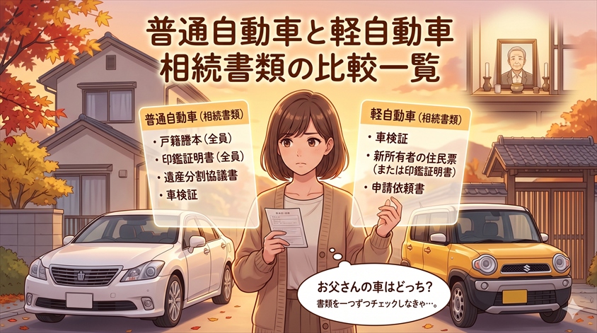 普通自動車と軽自動車の必要書類を一覧で比較する