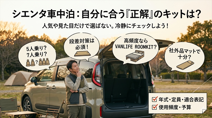 まとめ:シエンタ車中泊キットは「自分の使い方」で選ぼう