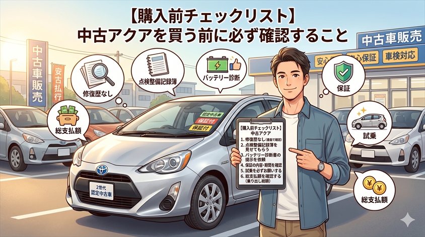 【購入前チェックリスト】中古アクアを買う前に必ず確認すること