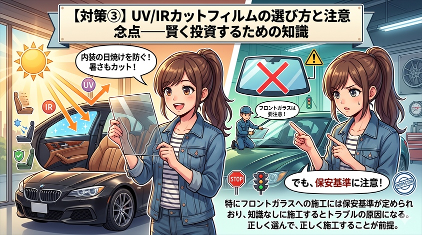【対策③】UV/IRカットフィルムの選び方と注意点——賢く投資するための知識