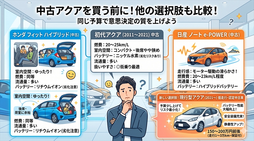 中古アクアと競合車種の比較——他の選択肢も検討しよう