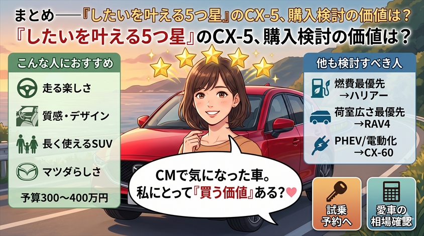 まとめ——「したいを叶える5つ星」のCX-5、購入を検討する価値はあるか