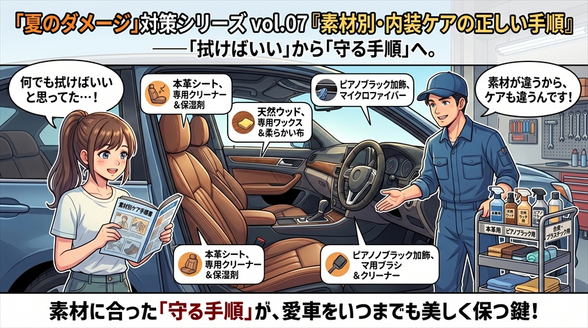 【対策④】素材別・内装ケアの正しい手順——「拭けばいい」から「守る手順」へ