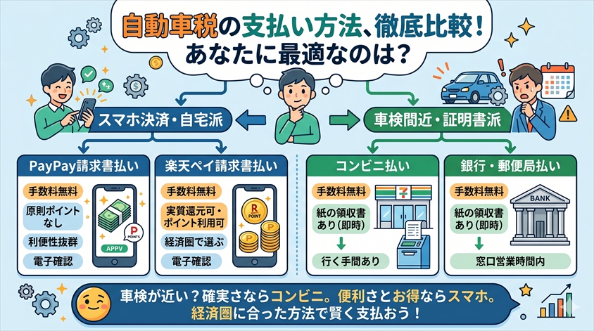 自動車税の支払い方法を全体で比較してみよう