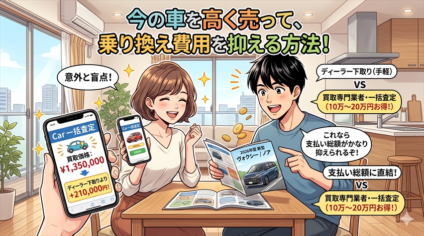 今の車を高く売って乗り換え費用を抑える方法