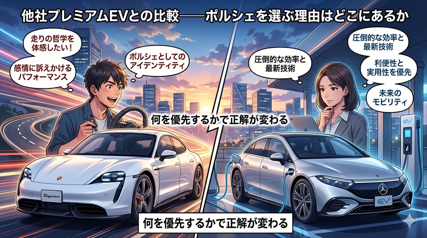 他社プレミアムEVとの比較——ポルシェを選ぶ理由はどこにあるか