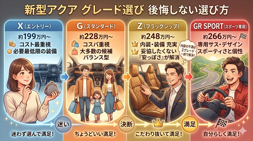 新型アクアのグレード選び——後悔しない選び方