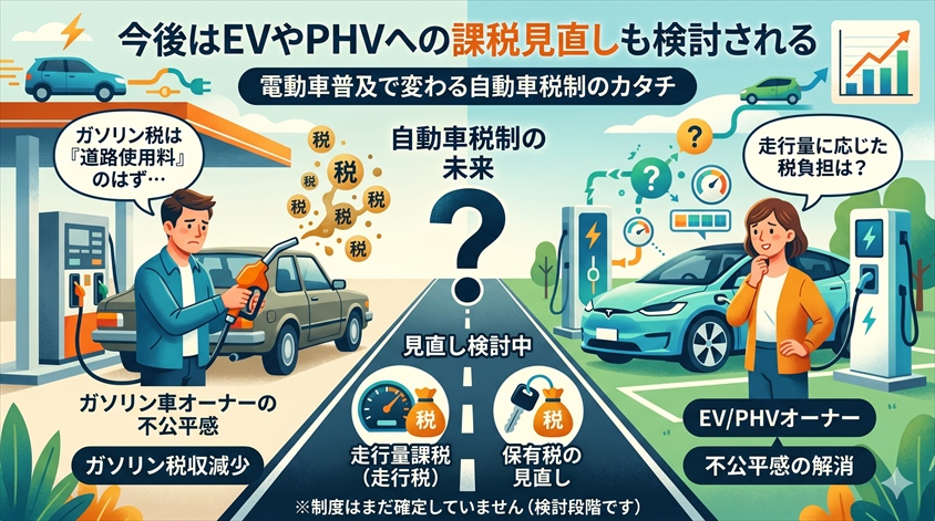 今後はEVやPHVへの課税見直しも検討される