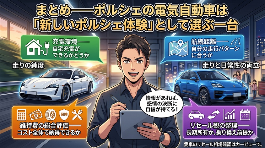 まとめ——ポルシェの電気自動車は「新しいポルシェ体験」として選ぶ一台