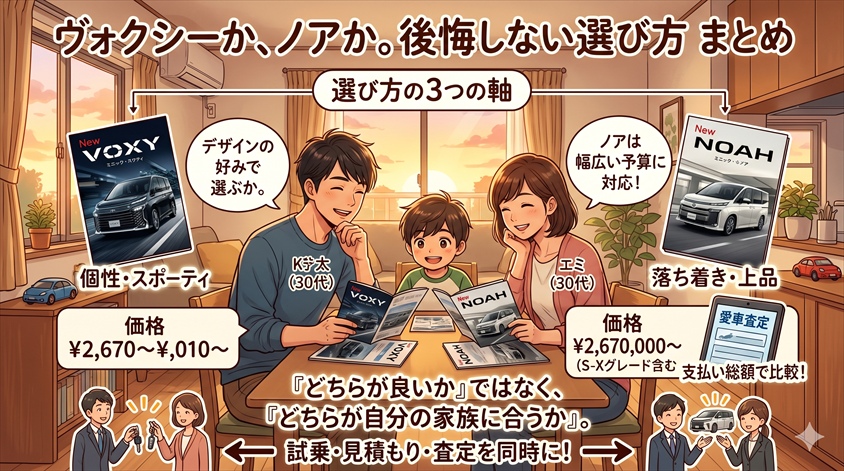 まとめ:ヴォクシーかノアか、後悔しない選び方