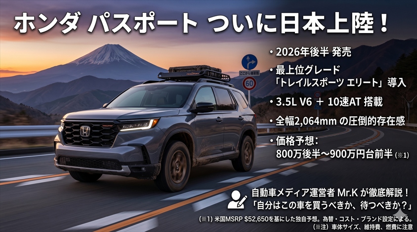 ホンダ パスポート日本発売｜価格は800万円台か予想と根拠