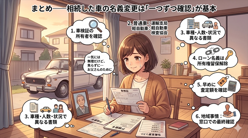 まとめ——相続した車の名義変更は「一つずつ確認」が基本