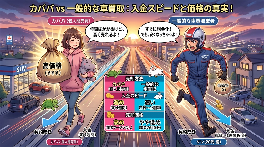 カババと一般的な車買取の入金スピード比較