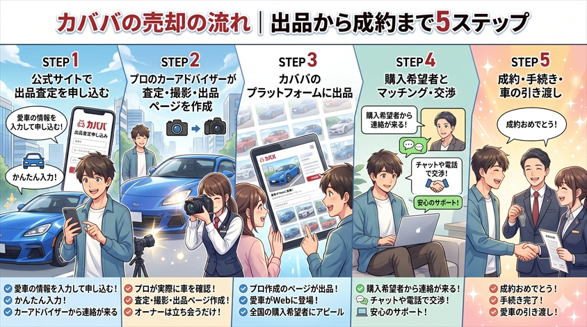 カババの売却の流れ|出品から成約まで5ステップ