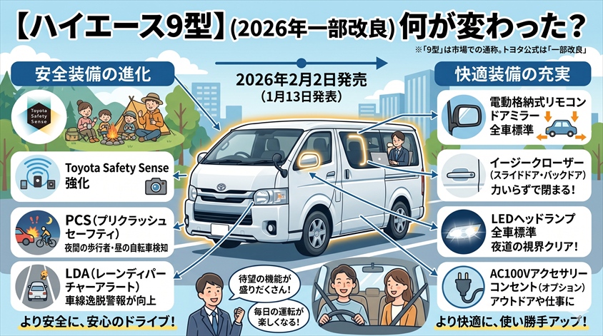 ハイエース9型（2026年一部改良）とは何が変わった？