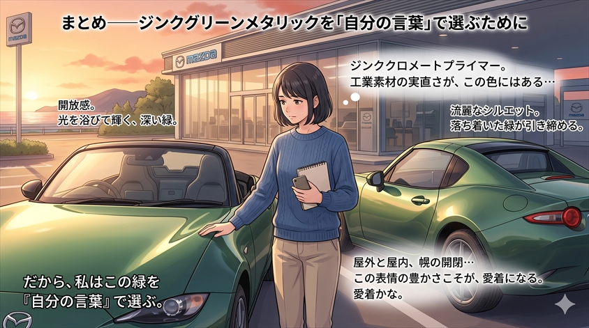 まとめ——ジンクグリーンメタリックを「自分の言葉」で選ぶため