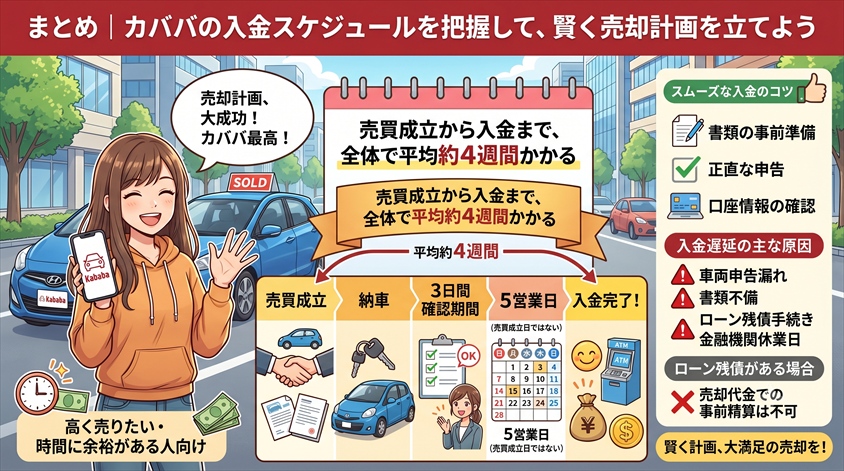 まとめ|カババの入金スケジュールを把握して、賢く売却計画を立てよう