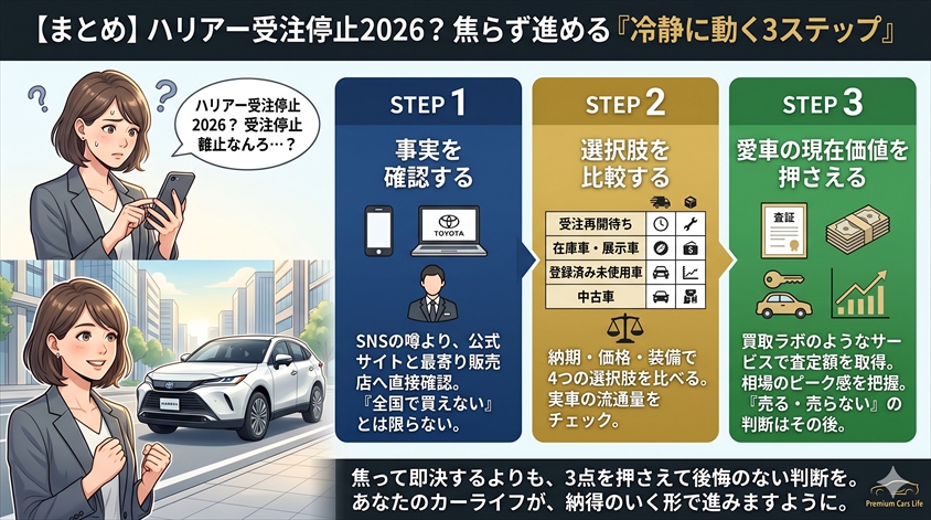 まとめ——ハリアー受注停止2026、冷静に動くための3ステップ