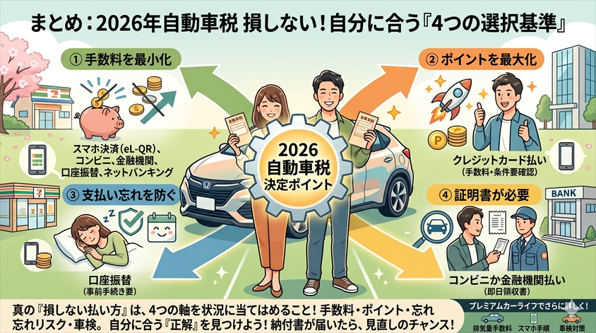 まとめ──2026年の自動車税、4つの軸で自分に合う払い方を選ぼう