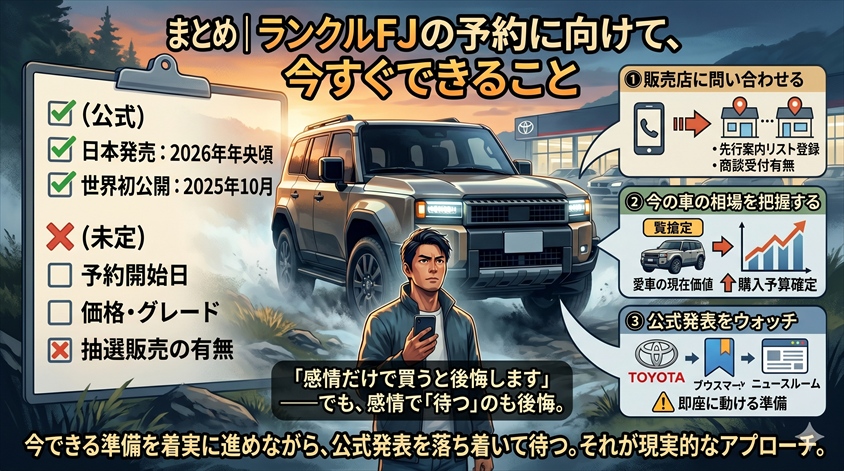 まとめ｜ランクルFJの予約に向けて今すぐできること