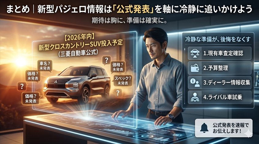 まとめ｜新型パジェロ情報は「公式発表」を軸に冷静に追いかけよう