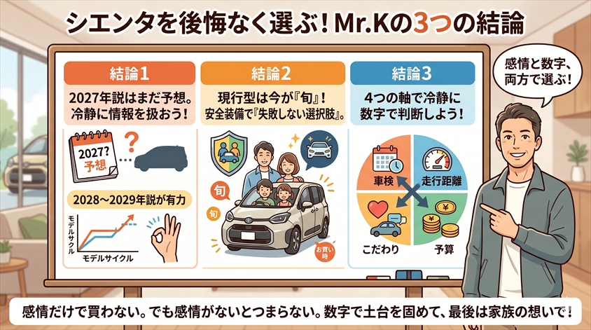 まとめ｜シエンタを後悔なく選ぶための3つの結論