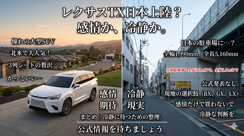 まとめ｜レクサスTXを冷静に待つための整理
