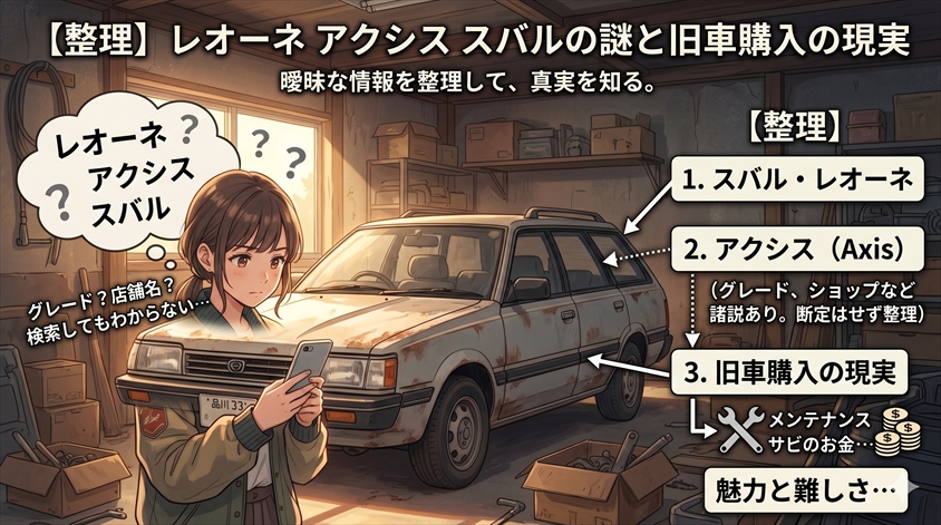 【整理】レオーネ アクシス スバルの関係と旧車購入の現実