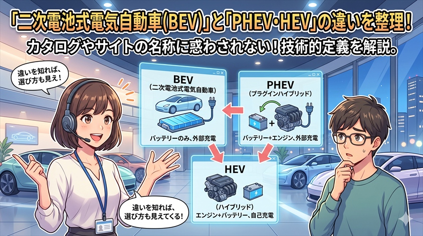 二次電池式電気自動車とBEV・PHEV・HEVの違いを整理
