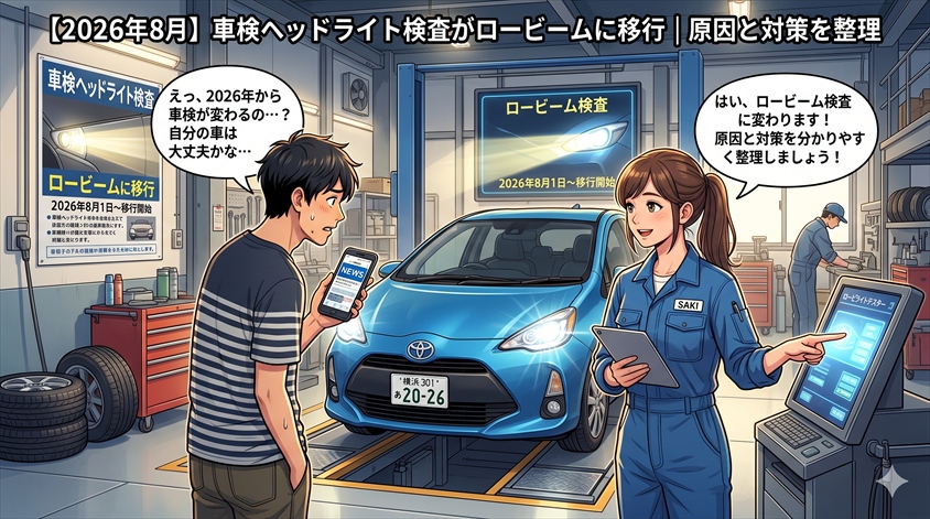 【2026年8月】車検ヘッドライト検査がロービームに移行｜原因と対策を整理